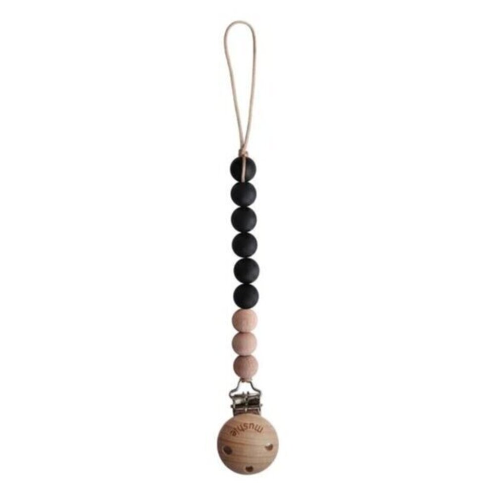 Mushie CLEO Pacifier Clip in Black NWT